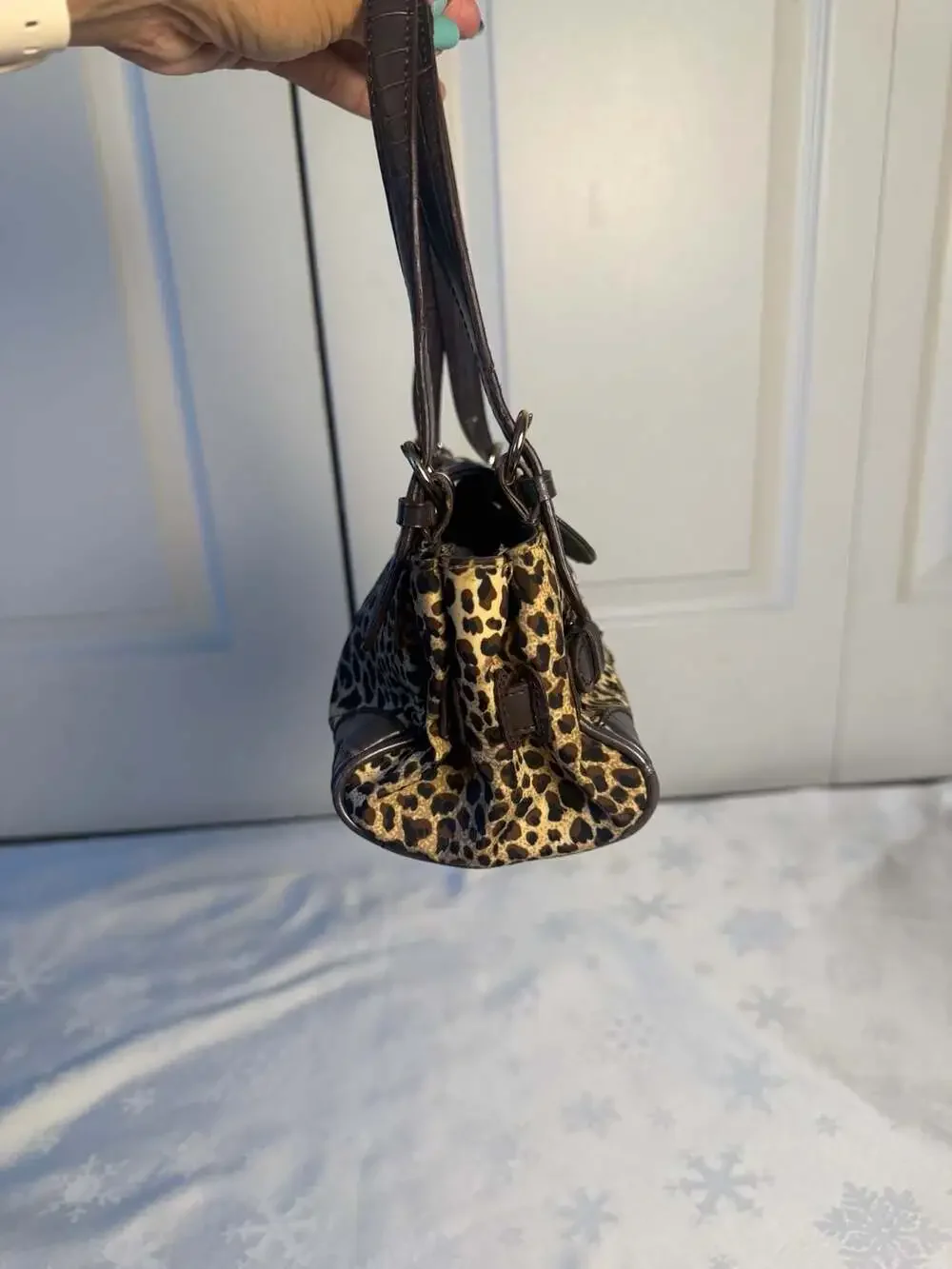 Liz Claiborne Y2K Leopard Print Shoulder Bag Brown Croc Buckle Baguette Purse